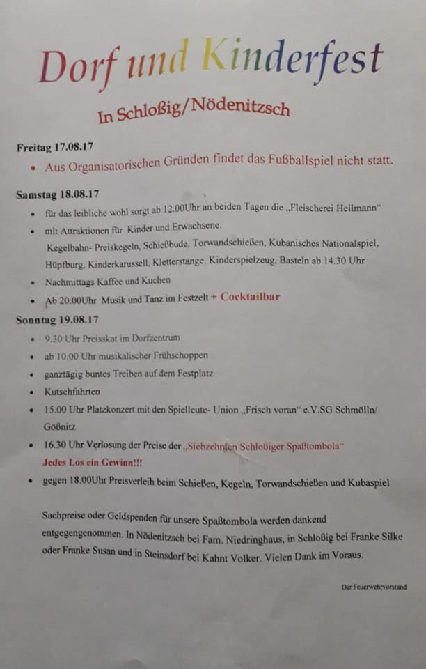 18. - 19. August 2018 - Freiwillige Feuerwehr Schloßig / Nödenitzsch - Dorf- und Kinderfest