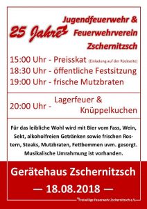 18. August 2018 - Freiwillige Feuerwehr Zschernitzsch e.V. - 25 Jahre Jubiläum