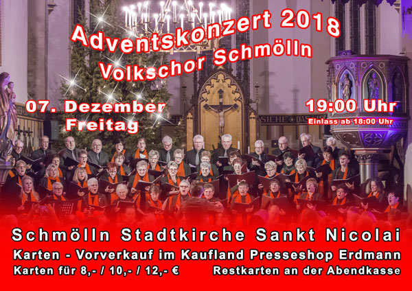 07. Dezember 2018 - Adventskonzert 2018 - Volkschor Schmölln e. V.