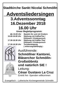 16. Dezember 2018 - Adventsliedersingen - Kantorei Schmölln, Bläserchor Schmölln - Großstöbnitz