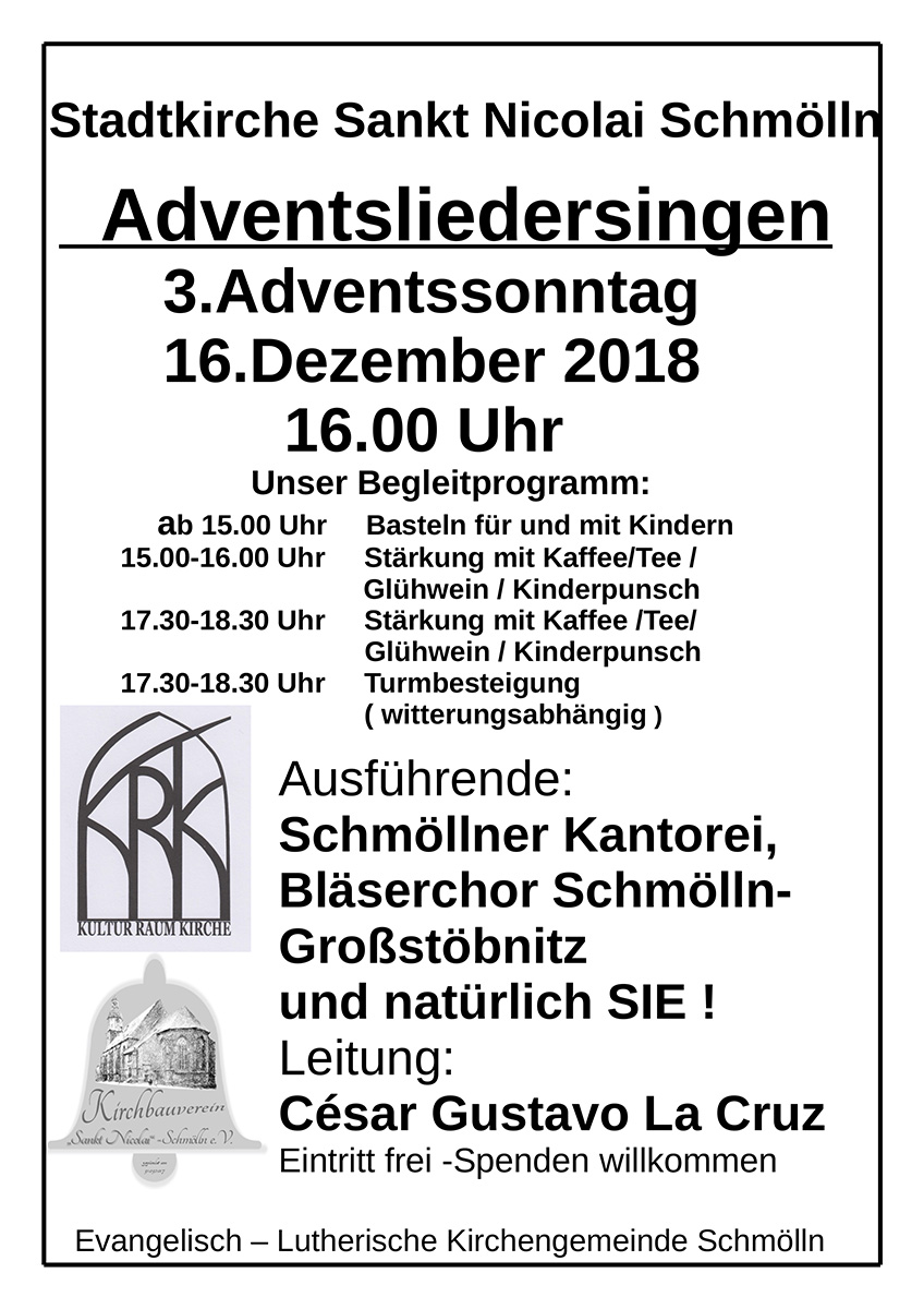 16. Dezember 2018 - Adventsliedersingen - Kantorei Schmölln, Bläserchor Schmölln - Großstöbnitz