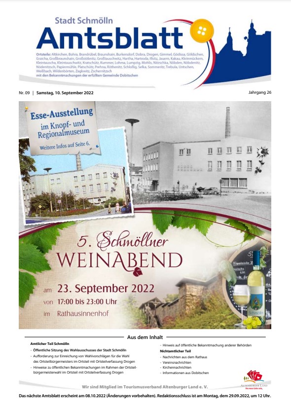 Amtsblatt der Stadt Schmölln vom 10. September 2022