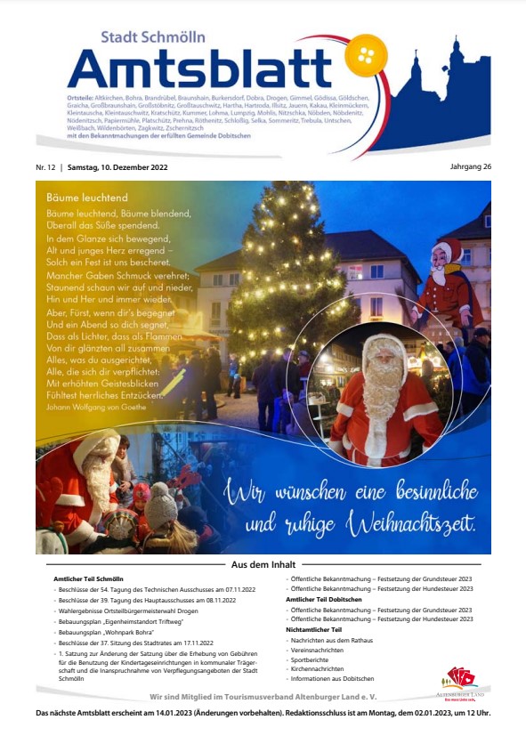 Amtsblatt der Stadt Schmölln vom 10. Dezember 2022