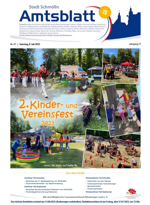 Amtsblatt der Stadt Schmölln vom 08. Juli 2023