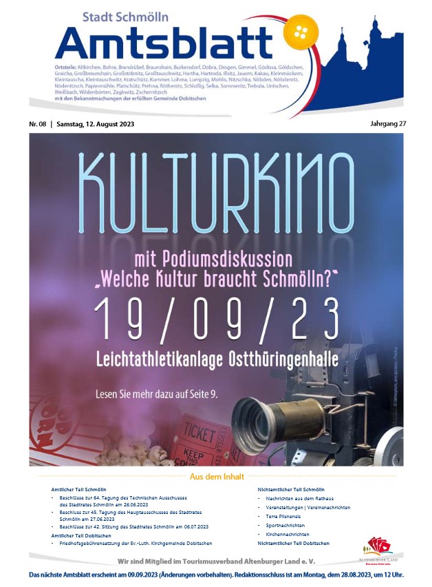 Amtsblatt der Stadt Schmölln vom 12. August 2023