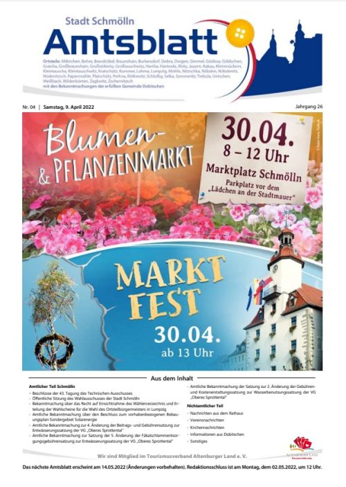 Amtsblatt der Stadt Schmölln vom 09. April 2022